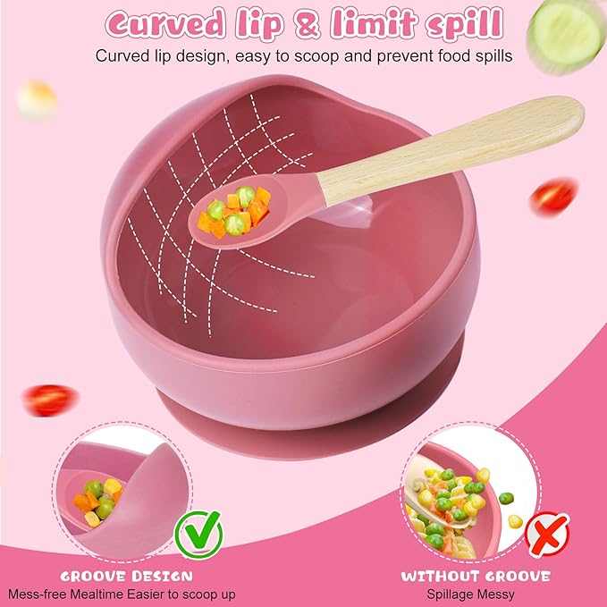 Silicone Baby Feeding Set|6 pcs Premium BPA-Free Baby Led Weaning Supplies with Suction Plates and Bowls Set,toddler self feeding Utensils with Spoons,Bibs,Cups|Baby feeding essentials for 6+ Months