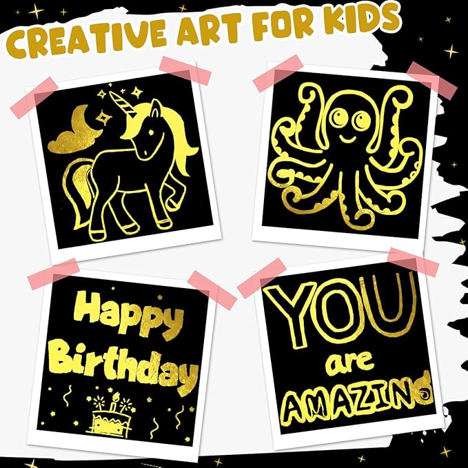 ZMLM Rainbow Scratch Art Paper Mini Note for Kids Gifts Ages 4-8 Bulk Craft Supplies for Teen Girls Boys Easter Basket Stuffers Birthday Classroom Party Games Toy Valentines Day Gift(Gold)