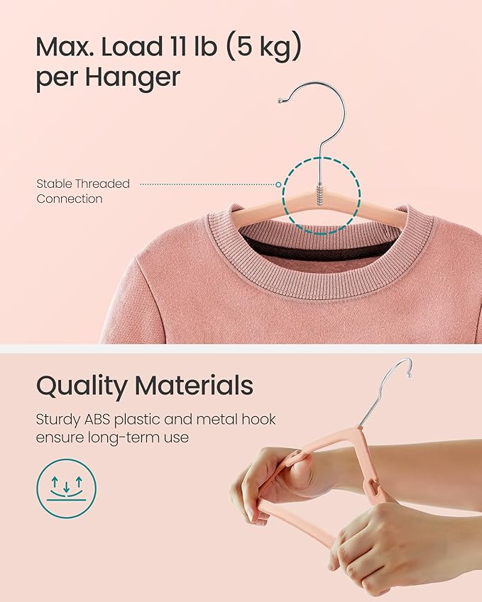 SONGMICS Kids Hangers 50 Pack, 14 x 8 Inches, Baby Hangers for Closet, Non-Slip Velvet Hangers, Childrens Hangers, Space-Saving Clothes Hangers, Wide Shoulder Notches, Coral Pink UCRF038R01