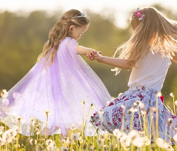 Fedio Princess Cape Set 7 Pieces Girls Princess Cloak with Tiara Crown, Wand for Little Girls Dress up (Purple)