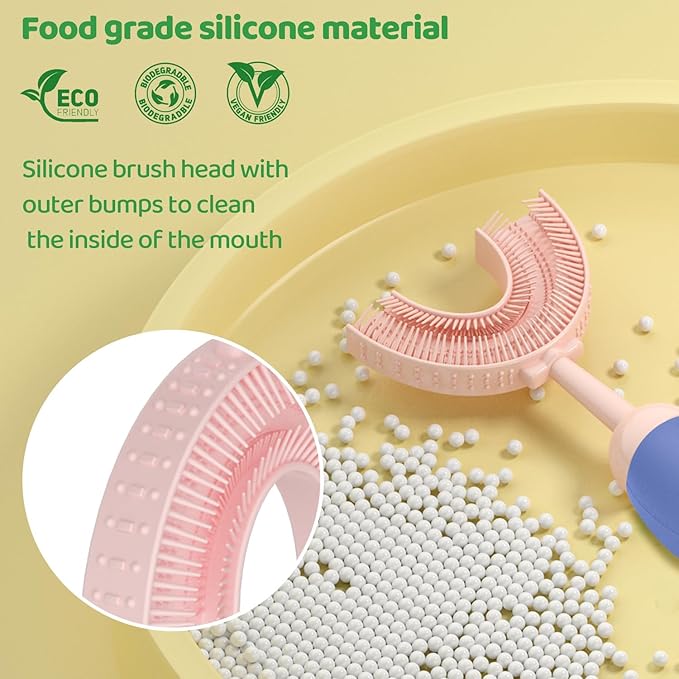 Toddler U-Shaped Toothbrush for 2-7 Years, Training Toothbrush, Kids Travel Toothbrush, Food Grade Soft Silicone Brush Head, 360° Oral Teeth Cleaning Design for kids, U-Shape Toothbrush for Children