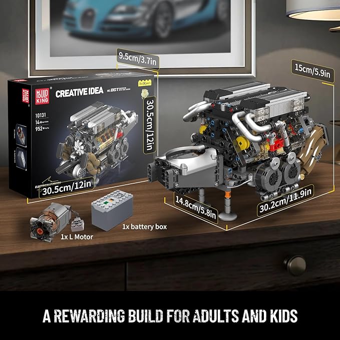 Mould King 10131 W16 Engine Building Blocks Sets, V8 Engine Model kit That Run, Build Your Own STEM Model Engine, 16-Cylinder Car Engine Building Engineering Toys for Kids/Adults Collections(952+PCS)