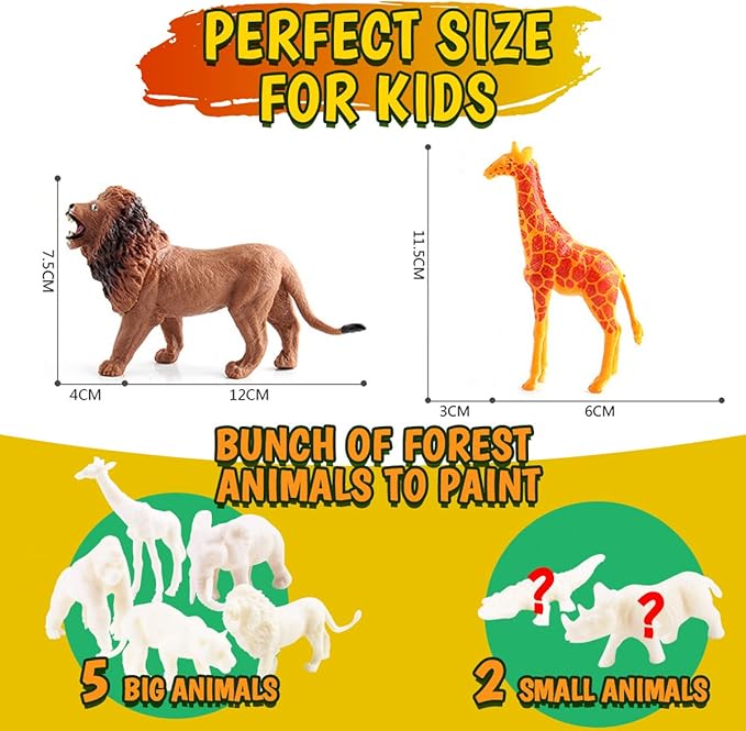 FUNZBO Safari Animals Figures Paint Set for Kids, Arts and Crafts Supplies Painting Kit for Kids ages 4-8, Zoo Jungle Animals Figurines Toy & Playsets for Toddlers 1-3,3-5,5-7 Boys Girls Birthday Gift