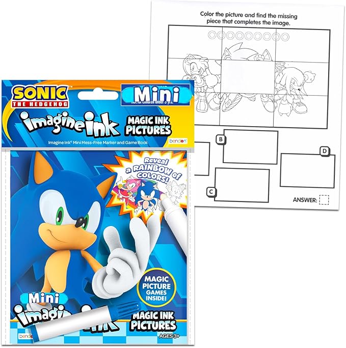Mess Free Coloring Book Set for Kids Boys - Bundle with 3 Imagine Ink Coloring Books with No Mess Invisible Ink Pens Featuring Sonic the Hedgehog, Power Rangers, Spongebob
