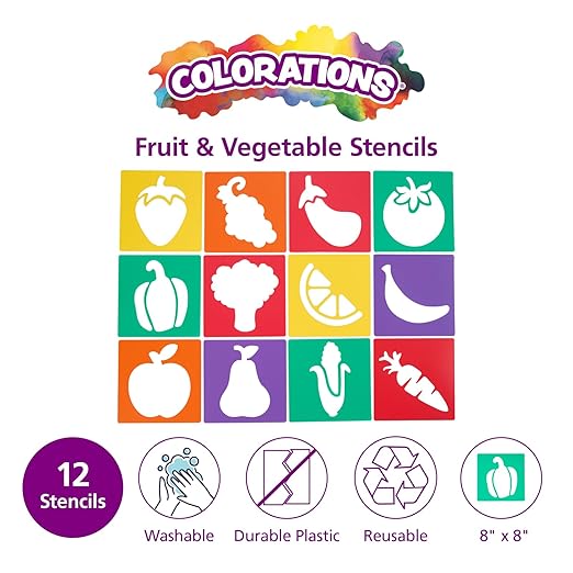Colorations Fruit & Vegetable Shapes Stencils for Kids, 8 inches, Jumbo, Sturdy, Quality, Washable, Paint, Draw, Spray, Classroom, Arts & Crafts, Teacher, Educational