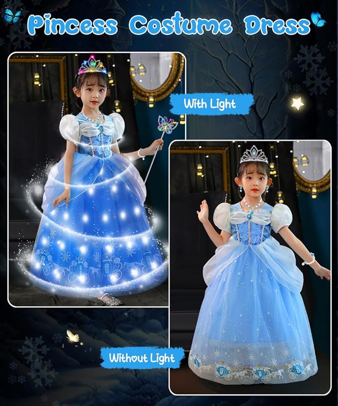 TOLOYE Princess Dress Up for Girls, Princess Costume for Girls Light Up with Accessories for Halloween Carnival Cospaly