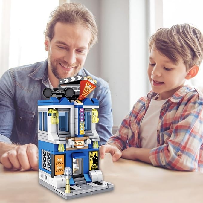 City Movie Theater Building Blocks Sets, Cute Street Store MOC Cinema 3D Toy Model Building Kit, Creative Birthday Gift for Adults/Kids Who Love Movies (253 Pieces)