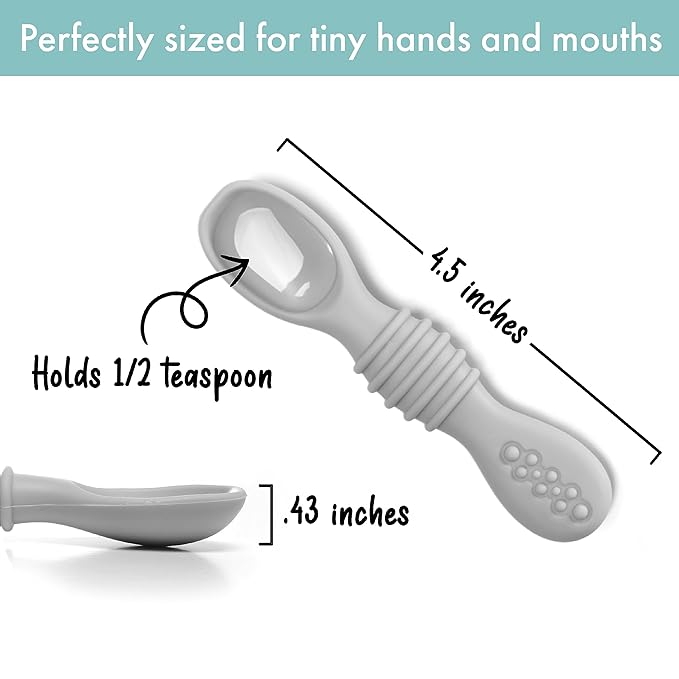 PrimaStella Silicone Chew Spoon Set for Babies and Toddlers - Safety Tested - BPA Free - Microwave, Dishwasher and Freezer Safe - Earth Shades