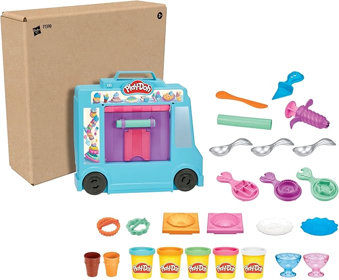 Play-Doh Kitchen Creations Ice Cream Truck Toy Playset for Kids, 20 Play Kitchen Accessories, 5 Colors, Preschool Toys for 3 Year Old Girls and Boys and Up