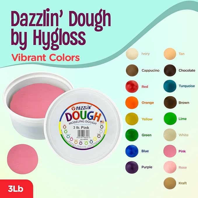 Hygloss Play Modeling Dough - Pink Dough Unscented - Safe & Non-Toxic for Kids Arts & Crafts - Party Favors - Classroom Supplies - 3lb
