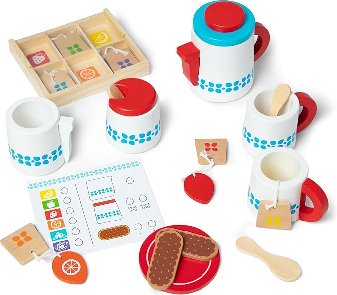 Melissa & Doug 20-Piece Steep and Serve Wooden Tea Set - Play Food and Kitchen Accessories | Play Tea Set, Pretend Play Tea Set Toy For Kids Ages 3+
