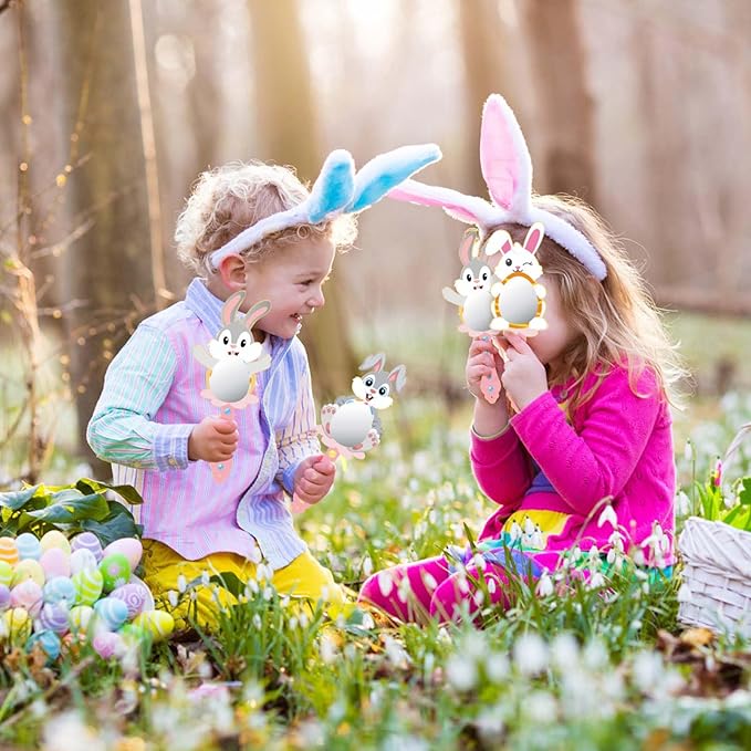 Fennoral 9 Pack Wooden Easter Bunny Craft for Kids Decorate You Own Bunny Mirrors for Girls DIY Paint Hand Mirror for Easter Art Activities Spring Easter Gifts