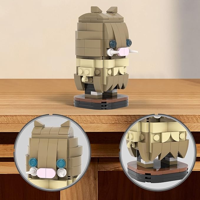 MOOXI-MOC Anime Brick Mini Headz Hashibira Inosuke Building Set,Creative Cute Building Blocks Children Kits,Gifts for Kids(171pcs)