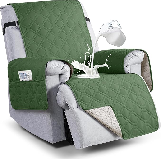 VANSOFY 100% Waterproof Recliner Chair Covers, Recliner Cover Non-Slip Dog Chair Cover Furniture Protector Washable Slipcover with Pocket, Elastic Straps for Pets, Dogs(Vine Green, 28")