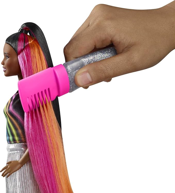 Barbie Rainbow Sparkle Hair Doll Featuring Extra-Long 7.5-inch Brunette Hair with a Hidden Rainbow of Five Colors, Sparkle Gel and Comb and Hairstyling Accessories, Gift for 5 to 7 Year Olds