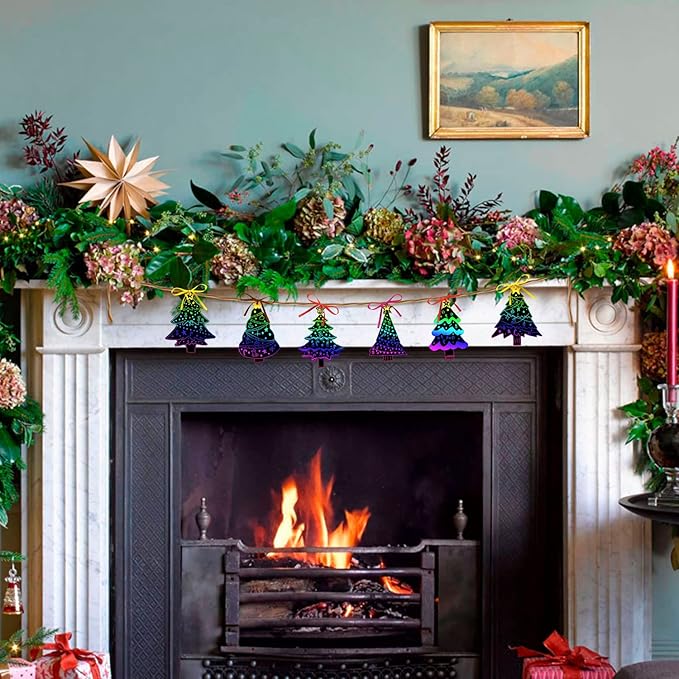 PARSUP 144Pcs Christmas Tree Scratch Paper Rainbow Color Scratch Ornaments Christmas Decorations Hanging Craft Art Kits with Wooden Stick and Ribbon for Kids Christmas Winter Party Favors