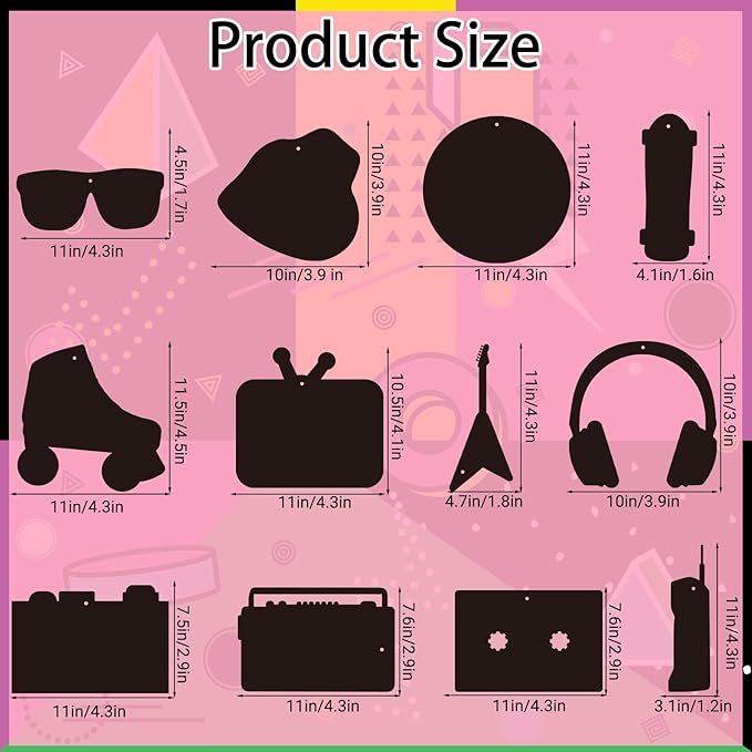 NODMIPNS 36 Pieces 80s Party Scratch Art for Adult,Retro 1980s Hip Hop Party Rainbow Scratch Paper Kit Scratch Crafts Art Set,Back to The 80s Birthday Party Favors DIY Ornament for Christmas Tree