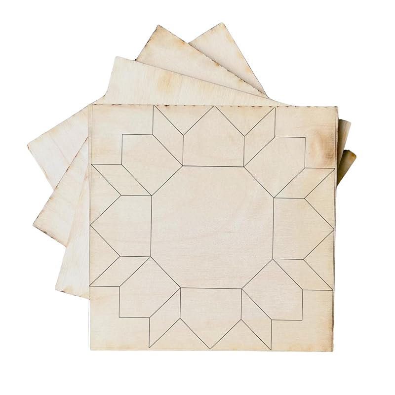 Set of 4 Barn Quilt Patterns Painting Kits, Floral DIY Wooden Board Kit to Paint, Do It Yourself Quilting Art Sign (3 inches, Sunflower)