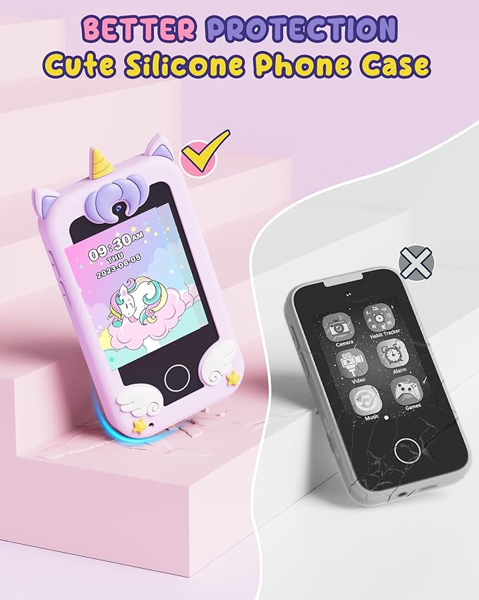 UCIDCI Kids Smart Phone Toys for Girls Ages 3-7 with Dual Camera - Toddler Phone Toys with Learning Games, Travel Toys with MP3 Music Player for Christmas, Birthday Gifts for 3 4 5 6 7 Year Old Boys