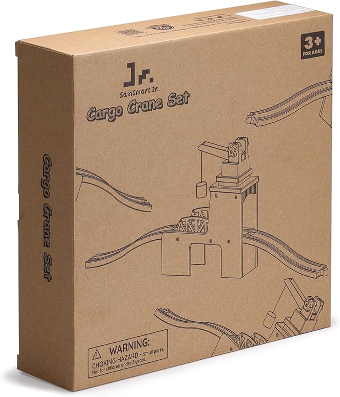 SainSmart Jr. Wooden Train Set Accessories, Magnetic Rotary Crane Set with Track for Kids Compatible with Thomas, Brio, Chuggington, Melissa and Doug