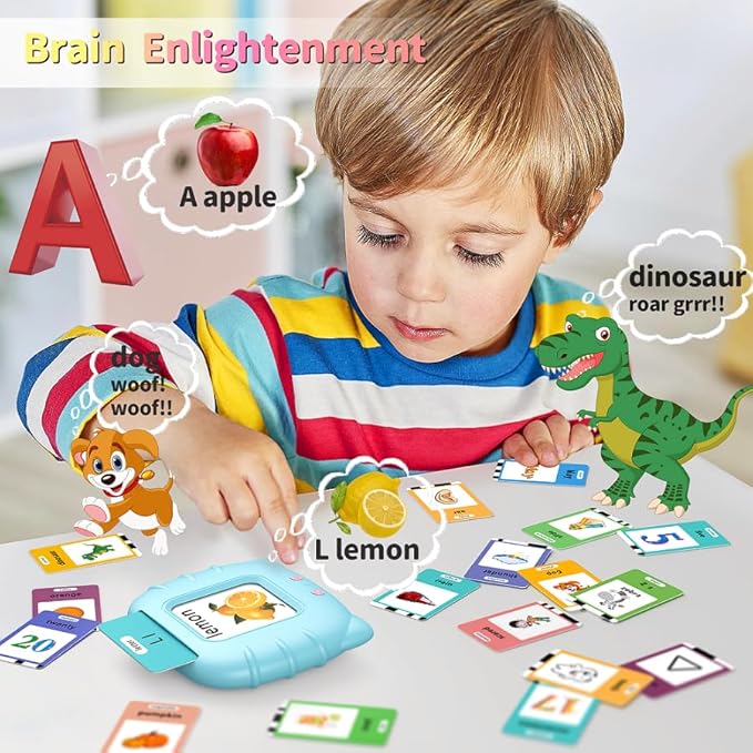 Educational-Toys with Music, ABC Talking-Flash-Cards with 252 Sight Words, Number, Preschool-Learning-Activities, Pocket Speech for Toddler Ages 1-6 Boys and Girls, Birthday/Easter Gifts, Blue