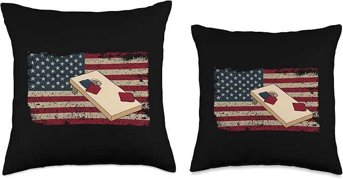Cornhole Player America Flag Tee I Proud Bean Bag Game Board Throw Pillow, 18x18, Multicolor
