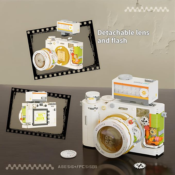 Retro Creative Camera Building Blocks for Adults,Semi Mechanical Puzzle Assembly Building Blocks Camera Toy,DSLR Camera Toy, 8 9 10 11 12