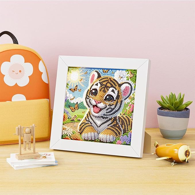 Tiger Diamond Art Painting Kits with Frame- Animal Gem Painting Kit with Frame, Cute Diamond Painting for Wall Decoration 7X7 Inch