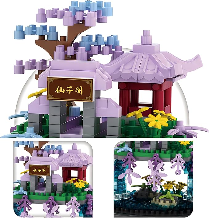 CAXIMSY Cherry Blossom Tree House Building Block Sets with Acrylic Display Box Chinese Architecture of Peach Blossom Bonsai Treehouse Micro Mini Building Set Toy Gift for Kids Adults（305 Pieces）
