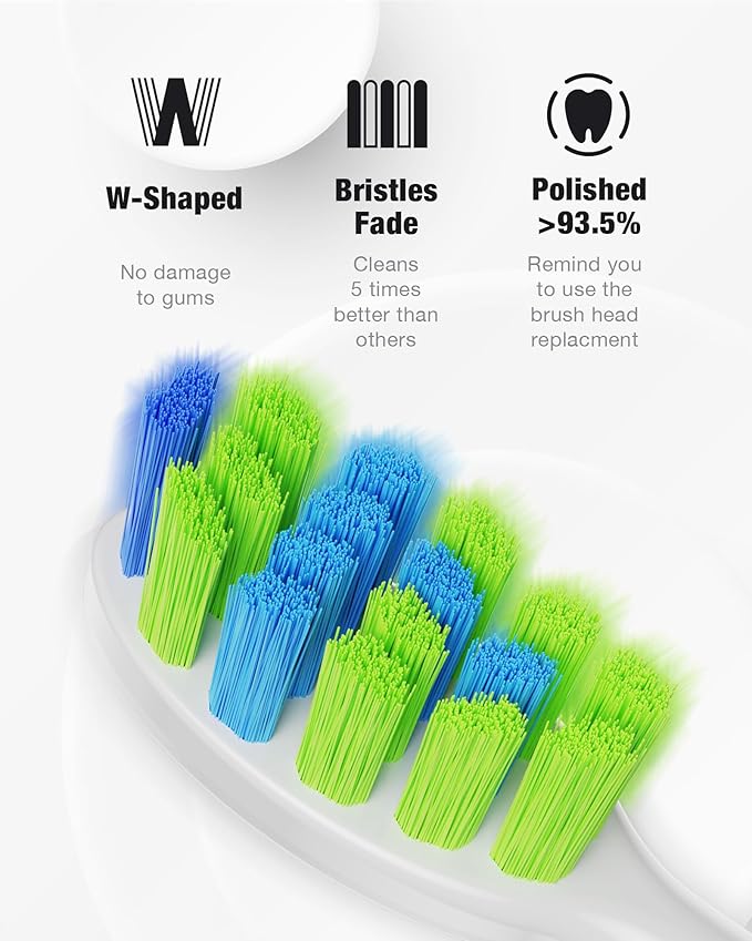 7AM2M Sonic Electric Toothbrush with 6 Brush Heads for Kids and Children, One Charge for 90 Days, Wireless Fast Charge, 5 Modes with 2 Minutes Build in Smart Timer, Electric Toothbrushes(White)