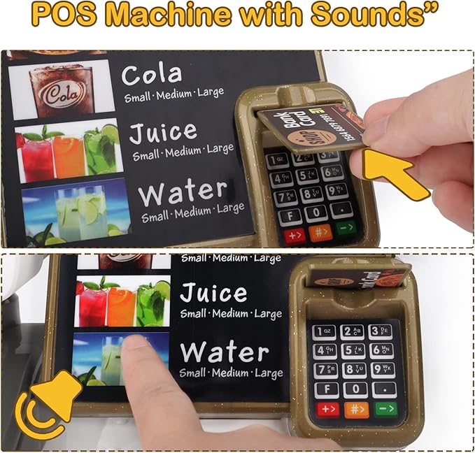 deAO Pretend Play Store Coffee Playset Kids Coffee Maker Play Set Pizzas Shop with Cash Register 30pcs STEM Toy for Kids Pre-School Pretend Toy for Toddlers Boys & Girls Age 3+