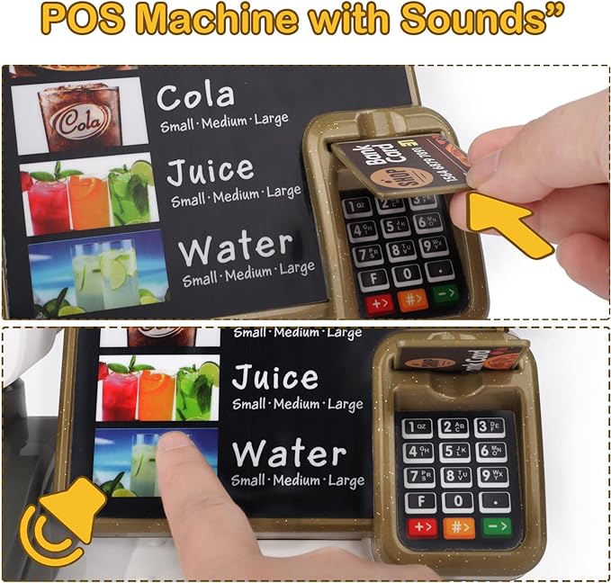 deAO Pretend Play Store Coffee Playset Kids Coffee Maker Play Set Pizzas Shop with Cash Register 30pcs STEM Toy for Kids Pre-School Pretend Toy for Toddlers Boys & Girls Age 3+