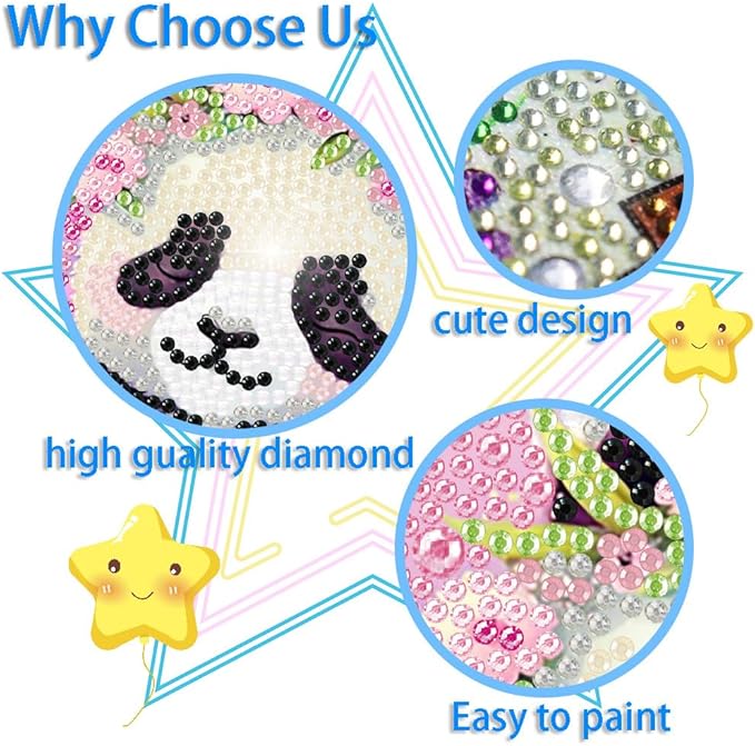 FQOVKYN 4 Packs 5D Cartoon Diamond Art Kits for Kids, Cute Animals DIY Diamond Arts Mosaic Kits for Adults Beginner, Full Round Drill Gem Art for Home Wall Decor Kids Present 6X6 inch