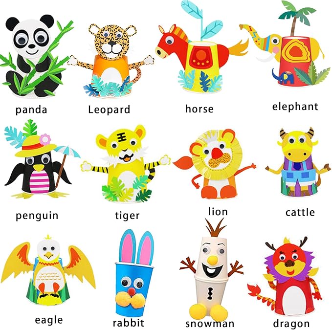 fangtaiabc Arts and Crafts for Kids Ages 4-8 .Arts and Craft Kit for Toddlers and Preschoolers Art Craft Gift for Kids- 12 Paper Cup Art Kit Toy for.3, 4,5.6.7.8Year Old Boys Girls Toddlers,