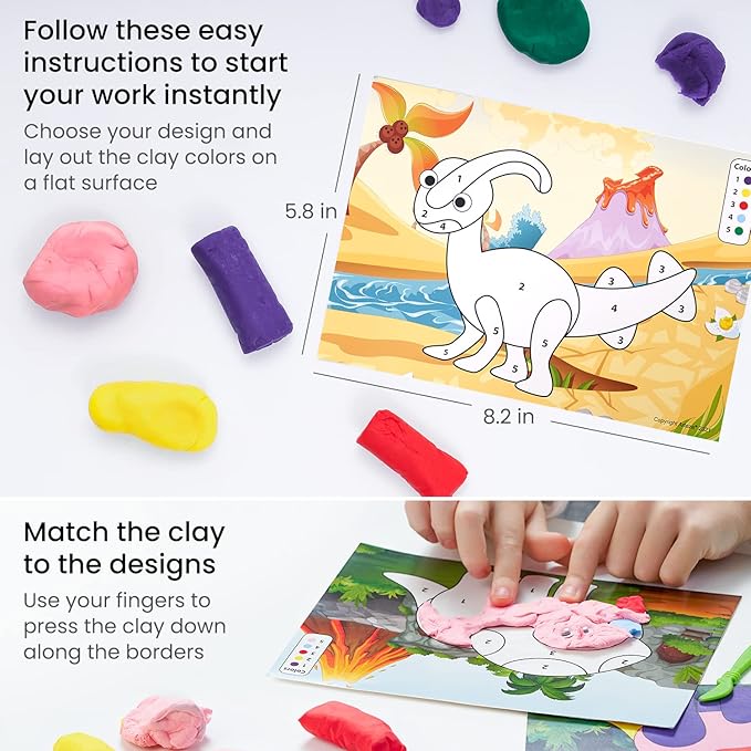 Arteza Kids Air Dry Clay, 35 Bars, Dinosaur Modeling Clay by Numbers Kit, Craft Supplies for Learning Centers and Educational Playtime