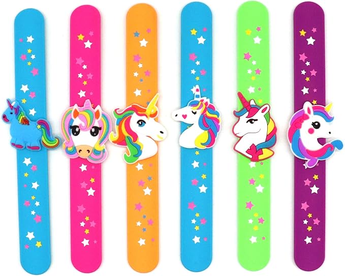 Silicone unicorn Slap Bracelets - Silicone Unicorn Wristband Birthday Party Favors, Boys Girls Party Favors Gifts Carnival Prizes Set （6 Pack