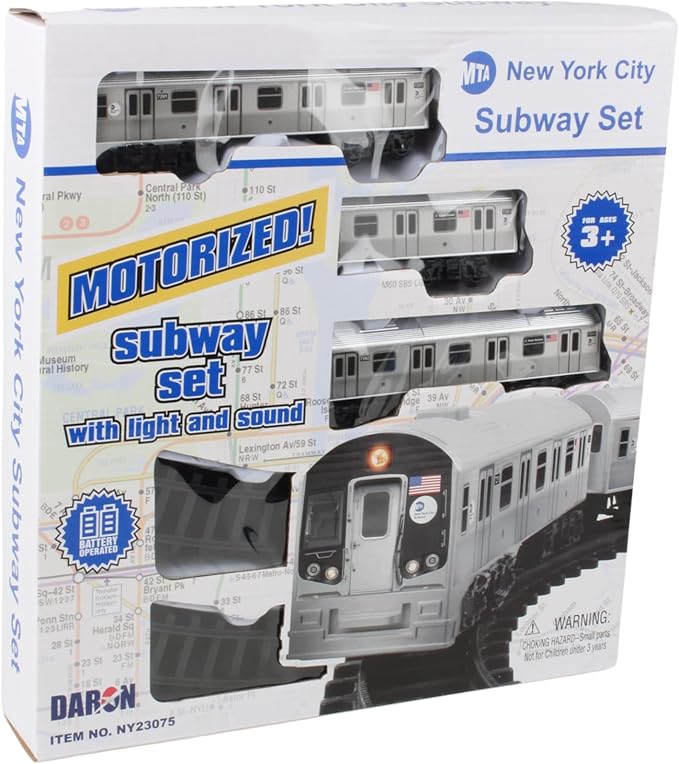New York MTA New York City 3 Pc. Battery Operated Train Set with Track ,39" X 25",Silver
