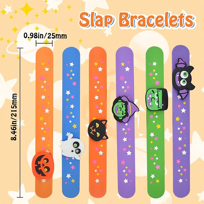 Welkin 6PCS Halloween Slap Bracelets For Kids,Colorful Silicone Bracelet, Soft and Safe Slap Bracelets Party Decorations Favors，Kids halloween Party Gift (Halloween)