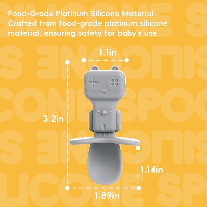 Silicone Baby Spoons, 3PCS Baby Spoons Self Feeding 6+ Months Robot Baby Utensils Baby Led Weaning Spoons with Anti Choke Barrier First Stage Training Toddler Spoons, BPA Free (Blue)