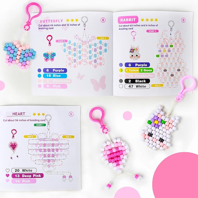LORHAKI Bead Pets Kit, Art Craft Gift for Kids, Bead Animals Keychain Kit, Bead Art Craft Set for Beginners with Instructions, Pony Beads for Keychain Making Kit, DIY Jewelry Making Kit for Girls