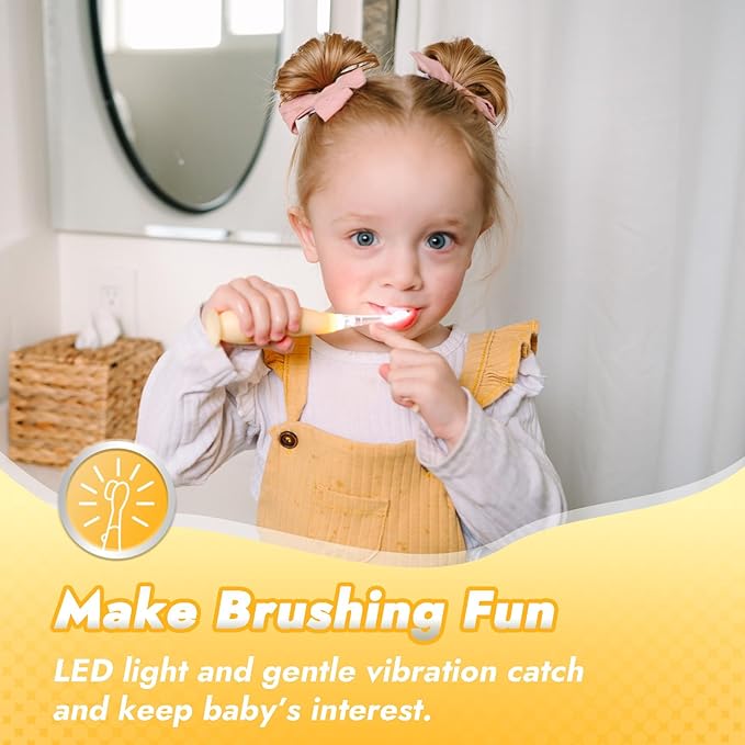 Papablic Toddler Sonic Electric Toothbrush for Ages 1-3 Years, Baby Electric Toothbrush with Cute Rabbit Cover and Smart LED Timer, 2 Brush Heads (Bunny)