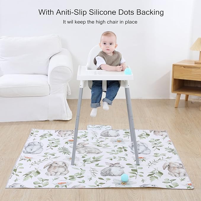 Insular Baby Splat Mat for Under High Chair/Arts/Crafts, Anti Slip and Waterproof Splash Mat for Floor, Portable Picnic Mat, 51x51 Inch, Rabbit