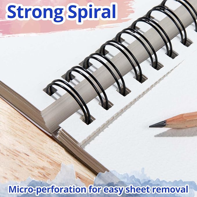 HTVRONT Watercolor Paper 9x12 Inch - 50 Sheets Watercolor Pad, 140 lb/300 GSM Cold Press Watercolor Paper Pad, Spiral Bound for Full Spread & Sturdy Use, Ideal for Wet & Dry Media