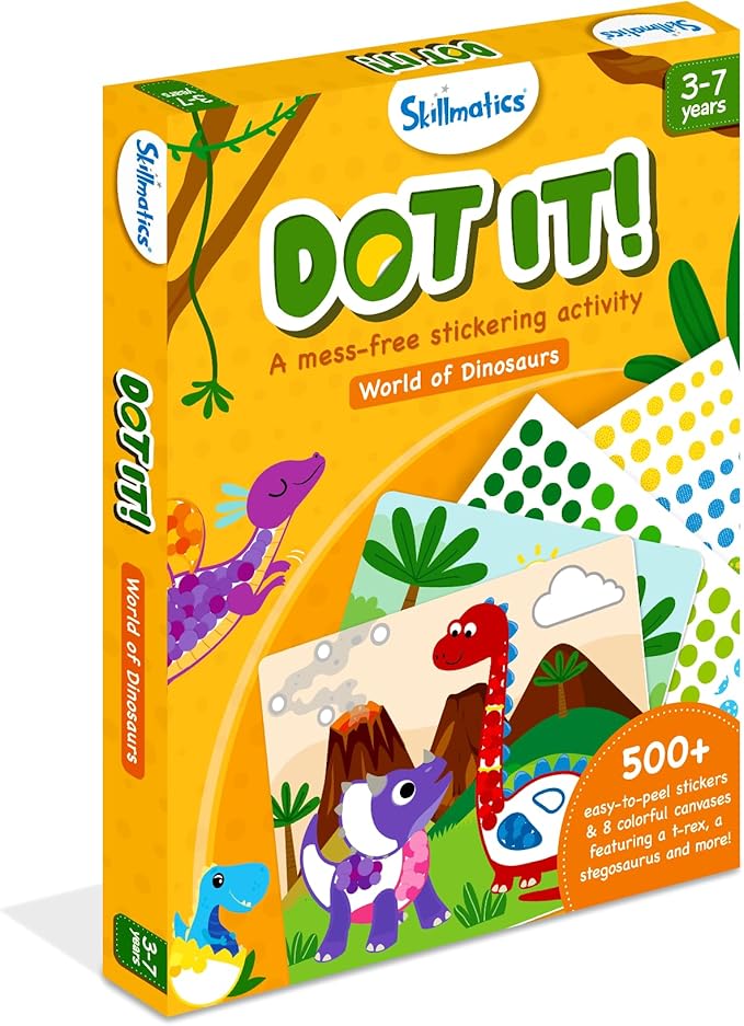 Skillmatics Art Activity - Dot It Dinosaurs, No Mess Sticker Art for Kids, Craft Kits, DIY Activity, Gifts for Boys & Girls Ages 3, 4, 5, 6, 7, Travel Toys for Toddlers