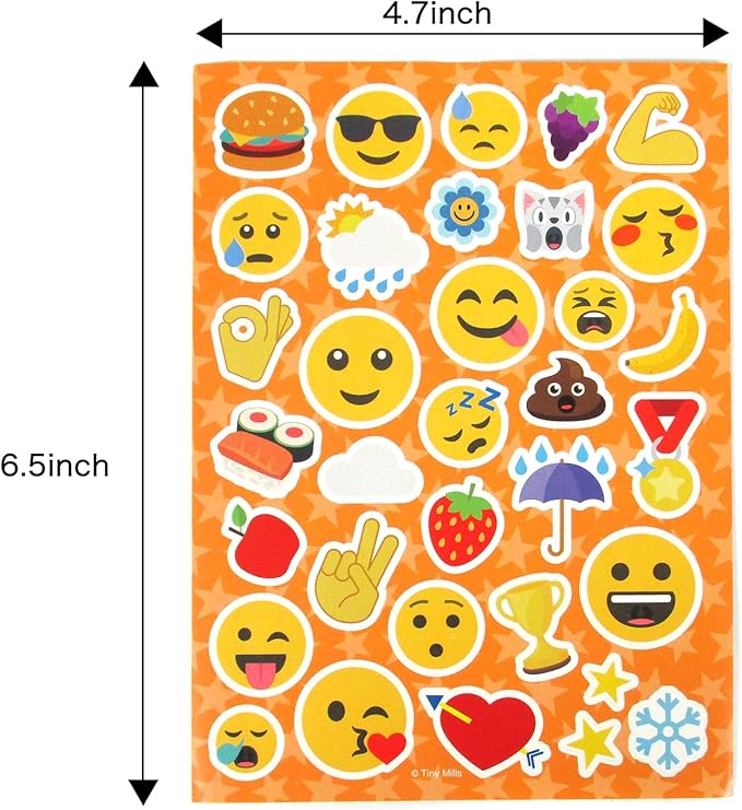 TINYMILLS Emoji Birthday Party Favor Set (12 multi-point pencils, 12 stampers, 12 sticker sheets, 12 small spiral notepads) Emoji Pencils Emoji Stampers Emoji Notepads Emoji Stickers
