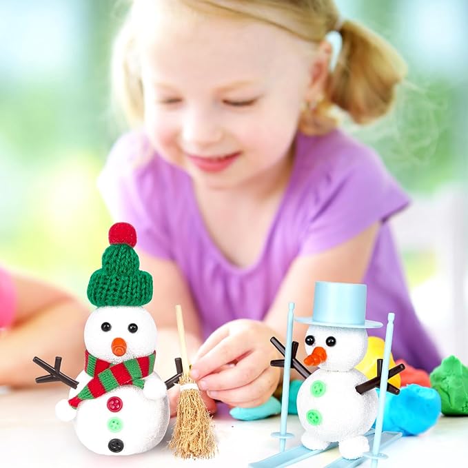 Christmas Build a Snowman Craft Kit for Kids, 24 Pack Modeling Clay DIY Snowman Kit, Craft Kit for Christmas Arts and Craft Activities, Christmas Stocking Stuffers for Kids, Christmas Crafts Xmas Gift