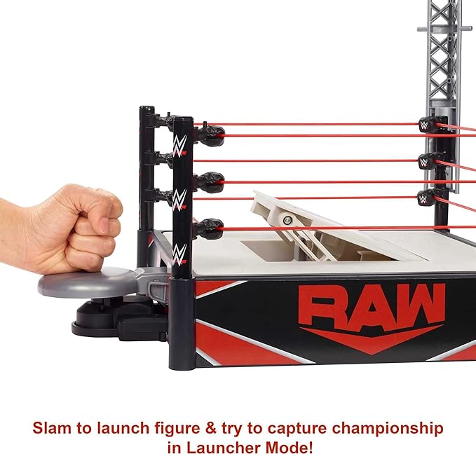 Mattel WWE Wrekkin' Kickout Ring Playset with Accessories & 2 Play Modes, Includes Launcher, Crane, WWE Championship & More, 13-inch x 20-inch