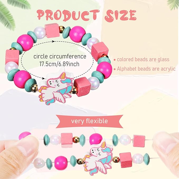 Cunno 36 Pcs Kids Friendship Bracelets for Girls Letter Heart Beads Bracelets Stretchy Cute Bracelet Pretend Play Beaded Bracelets Inspirational Bracelets for Kids (Animal Style)