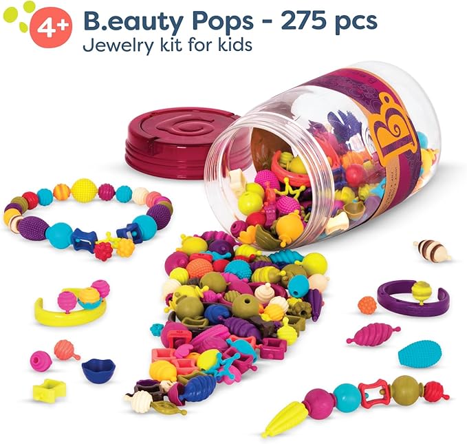 B. toys – Pop Arty! 275 Pcs- Jewlery Making Kit- Creative Pop Snap Bead Set for Kids –DIY Craft Jewelry Making Kit –Necklaces, Rings, Bracelets – 4 Years +