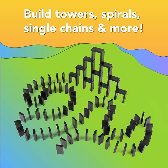 Bulk Dominoes Plastic Bulk 100pcs – Building and Stacking and Chain Reaction Toppling STEAM Toy Blocks for Kids (Black)